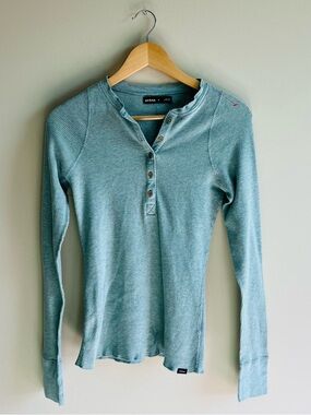 Prana Sweater Womens Medium 100% Organic Cotton Blue Green Pullover Outdoor